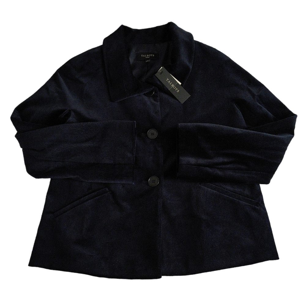 Talbots Velour Blazer Jacket Womens 2P Navy Blue
